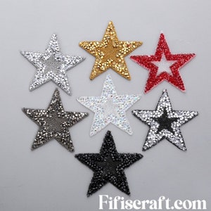 Gold silver white red Iron on Star patch for clothing, craft, DIY projects,  immediate ship from USA