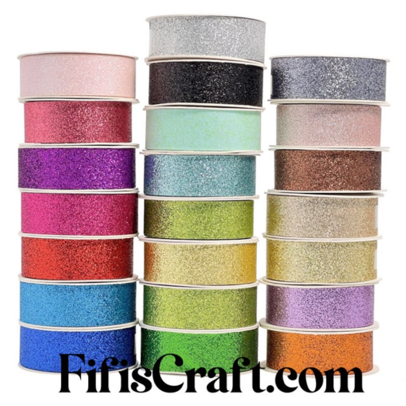 25 Yards/ A roll Nylon Metallic Glitter Ribbon 7/8-inch, 8 colors, immediate shipping from USA, for hair bow, party, wedding, scrap booking, image 2