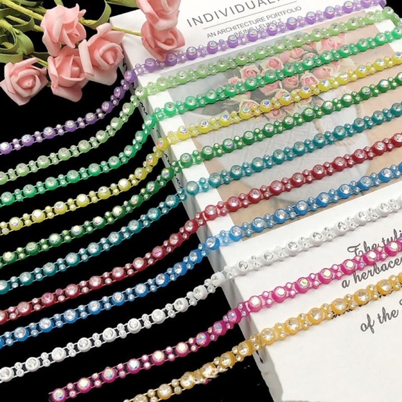 Red Rhinestone String Chain 32 Colors of SS14 Colored Rhinestone String, 3mm High Quality Glass ...