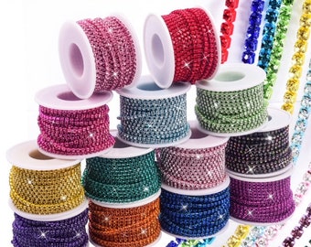 40 colors of SS12 colored rhinestone string, 3mm High Quality Glass Crystals Rhinestone Chain with, 1 yard plus ,Immediate shipping from USA