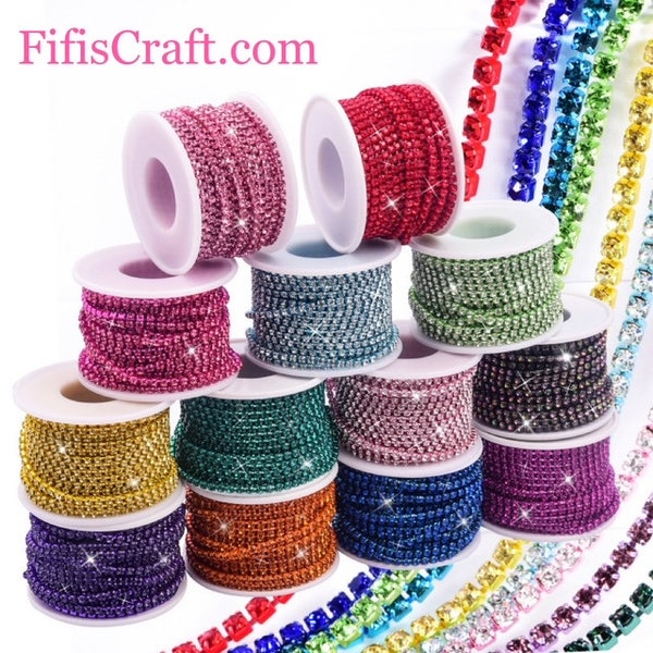 40 colors of SS12 colored rhinestone string, 3mm High Quality Glass Crystals Rhinestone Chain with, 1 yard plus ,Immediate shipping from USA