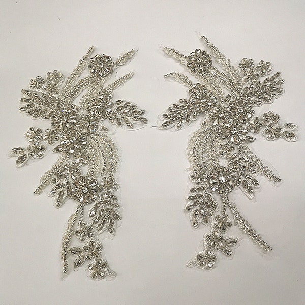 15 colors of Deluxe large rhinestone applique, white bridal applique, evening wear, torso rhinestone applique,  quick shipping from USA