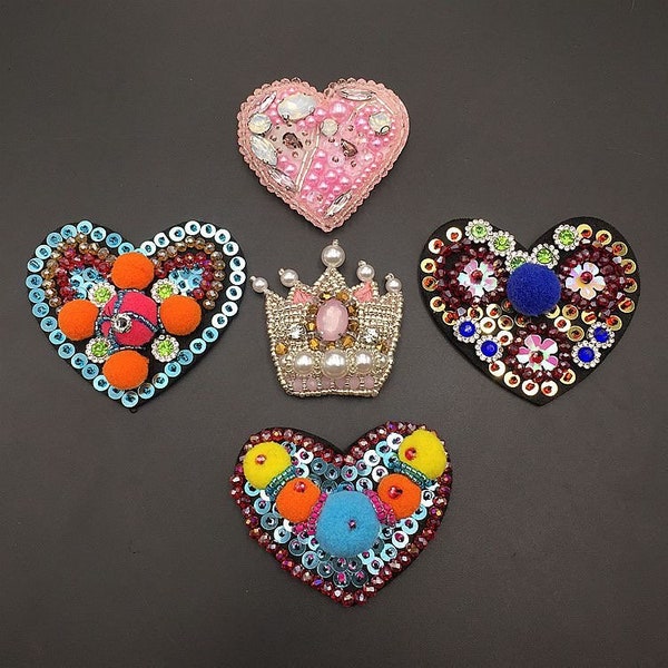 Pink Heart rhinestone patches, crown rhinestone patch, immediate shipping from USA