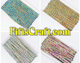 Latest 2024 Iridescent Rhinestone trim on transparent glue by yards, crystal string for bridal and evening wear, immediate shipping from USA