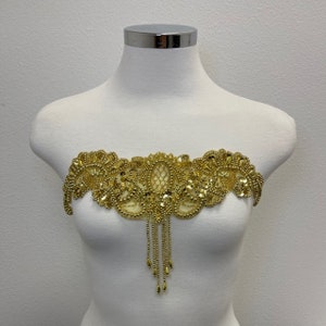 champagne gold French beaded applique – lacefun beaded applique