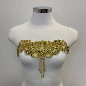 Gold Medium size beaded sequin necklace and waist applique, immediate shipping from USA