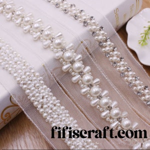 Pearl Trim on mesh by yards, perfect for DIY, sewing and crafting project, immediate shipping from USA