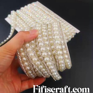 9mm Iron on Pearl Trim with rhinestone chain by yards, immediate shipping from USA, for outfit party,  handcraft items DIY projects