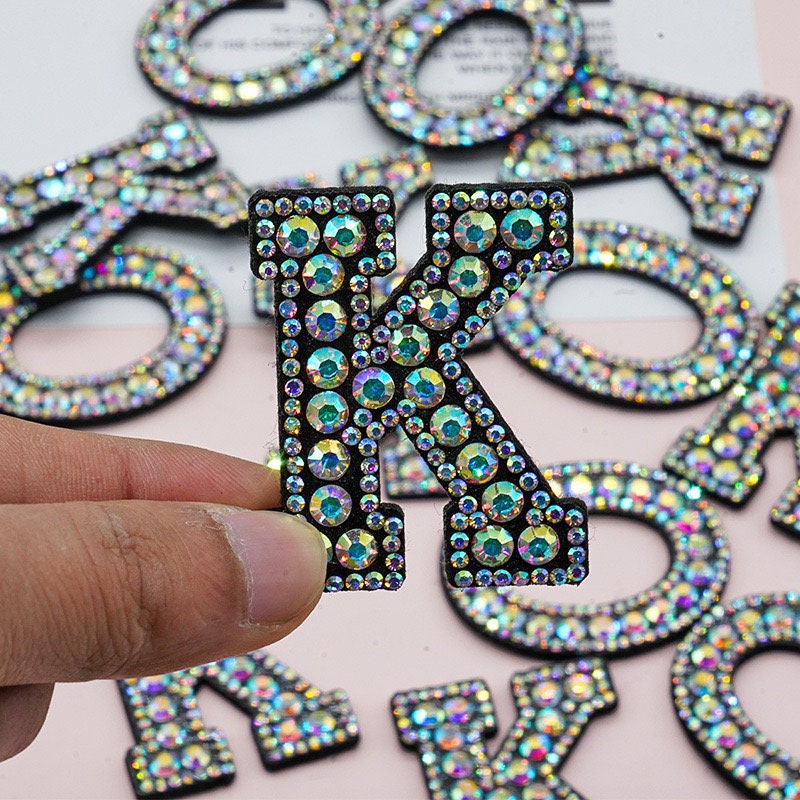 Blue Letter Patch Patches Iron On Sequin Glitter Alphabet