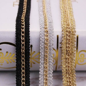 Black, Silver and Gold chain trim by yards