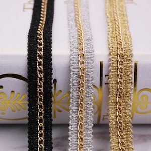 Black, Silver and Gold chain trim by yards