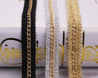 Black, Silver and Gold chain trim by yards