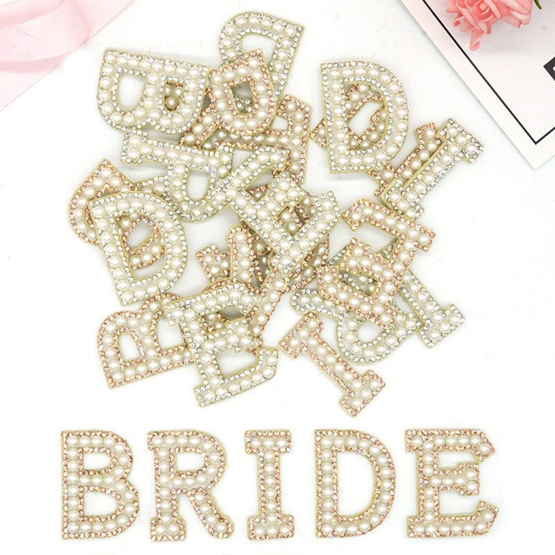 5pcs Bride Rhinestone Iron On Patches,Letter Sew On Patches,Glitter