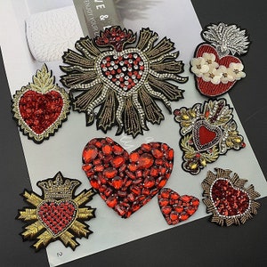 10 styles of Heart and Crown Rhinestone embroidery Patches, for sewing and DIY Project, denim decor, bag decor immediate shipping from USA,