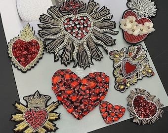 10 styles of Heart and Crown Rhinestone embroidery Patches, for sewing and DIY Project, denim decor, bag decor immediate shipping from USA,