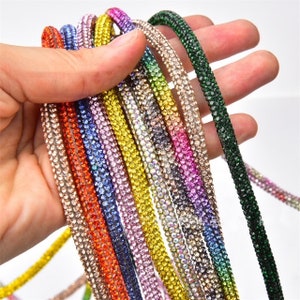 37 colors of 6 mm cylinder Rhinestone String trim, soft rhinestone tube, rhinestone stirp by yards, immediate shipping from USA