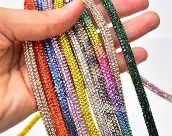37 colors of 6 mm cylinder Rhinestone String trim, soft rhinestone tube, rhinestone stirp by yards, immediate shipping from USA