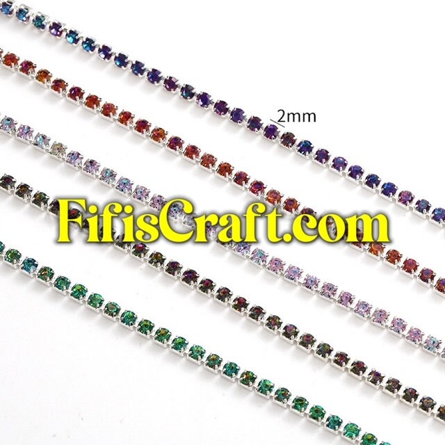Red Rhinestone String Chain Iridescent Colored SS6.5 Rhinestone String, High Quality Glass Crystals ...