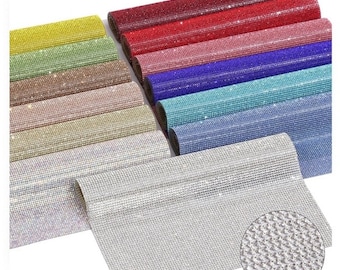 Iron on SS6 SS8 Hotfix Rhinestone Mesh, 34 color of  Glass Rhinestone Sheets,  12mmX24mm, 9.5 x 15.5 Inches Sheet, quick shipping from USA