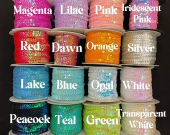 6mm 3D Iridescent Pearlized Sequin String by yard, rope fringe cord 6mm Sequin Trimming String for crafts, 24 colors available