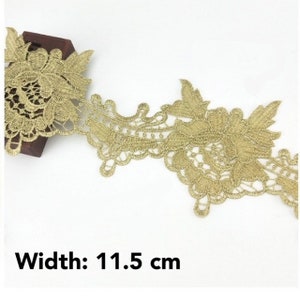 Gold embroidery flower trim by Yard, 11.5cm wide, immediate shipping from USA, for sewing craft DIY projects