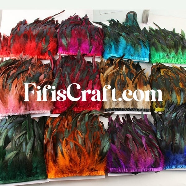 16 colors of Duo color rooster tail feathers, 5-7 Inches long per yard, Strung Rooster Schlappen Feather, quick shipping from USA