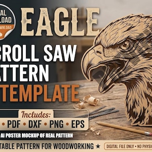 Modello per traforo di un'aquila maestosa / Vettoriale digitale Svg Pdf Psd Dxf Png Eps Jpg / Modello intricato per la lavorazione del legno di animali selvatici / Laser e traforo