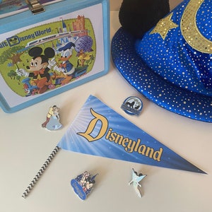 Retro Disneyland Pennant in &#39;Mickey&#39;s Sorcerer Hat&#39; Blue - DIY Party Decor for Birthdays & Un-Birthdays Digital Download