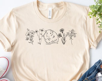 Cute Botanical Guinea Pig Shirt, Wildflowers Guinea Pig T-shirt, Animal Lover Gift, Guinea Pig Mom Tee, Mothers Day Gift, Birthday Present
