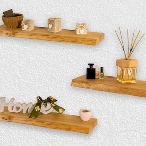 Wall shelf with tree edge or straight edge made of oak beech wall board with fastening oiled handmade living room kitchen shelf MONBAK MB08