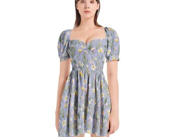 Vintage Romantic Dress, Women Wedding Guest Dress, Cottagecore Dress, Primrose Passage Puff Sleeve Sweetheart Neck Short Dress