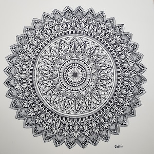 Black and white Mandala Monochrome. Hand drawn Wall art Home decor boho wall art A4 size