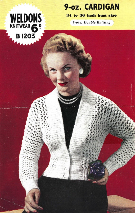 Vintage 1950s Cardigan Knitting Pattern 34 to 36 Inch Bust - Etsy