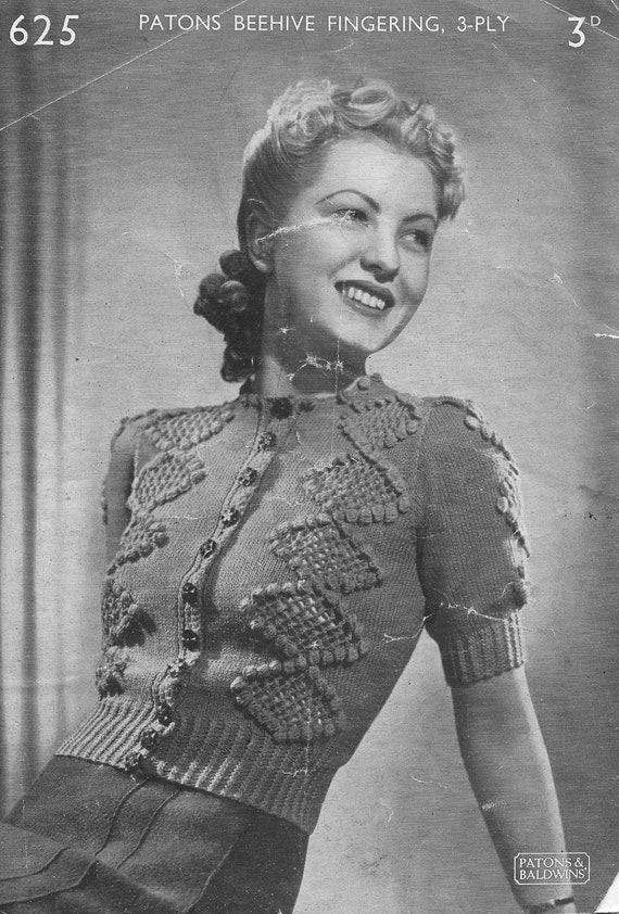 Vintage 1940s cardigan knitting pattern 32 inch bust