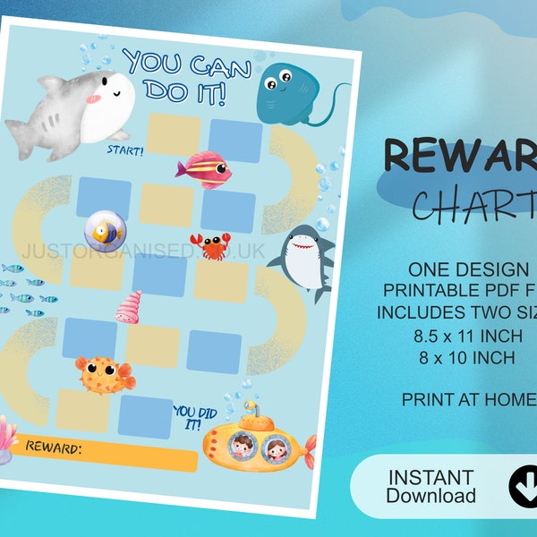 Reward Chart Shark | Submarine | Printable Behaviour Shark Chart | Kids Routine Sticker Chart | Shark Reward Chore Chart | Under The Sea