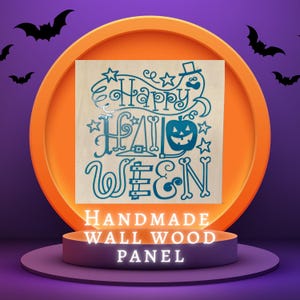 Glückliches Halloween Holzwandpaneel - Quadratisches hängendes Dekor mit Geist, Kürbis Buchstaben | Kinderfreundliches Kinderzimmer, Dekoration