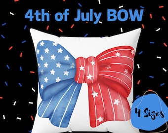 Personalized USA Flag Bow Pillow, 4th of July Patriotic Decor