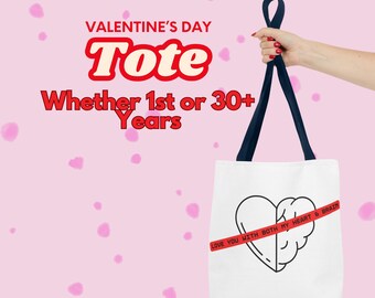 First Valentine Together Customed Tote Love you with both heart & brain Text Bag Friends or Lovers Gift Couple's Tote Wife and Husband Tote