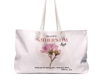 Personalized Mother’s Day Weekender Bag, Elegant Floral Tote with Custom Names & Warm Message, Stylish Gift for Mom, Stepmom, Mother-in-Law