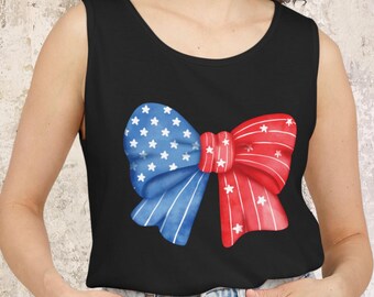 Coquette USA Flag Bow Tank , 4th of July Tank, Cute Patriotic Shirt, Matching Friends Outfit, Memorial Day & Summer Gift, USA Fireworks Tank