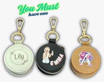 Gym Ring Holder, Mini Travel Ring Jewelry Box, AirTag Leather Keychain Holder, Custom Name ClipArt Jewelry case Bridesmaid Gift Wedding Gift