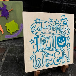 Halloween wood Panel, wall hanged, square shaped, home decor
