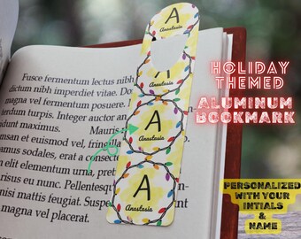 Letter Name Theme Holiday Lights Aluminum Bookmark Book Lover Gift Personalized Bookmark Reading Accessory Christmas Gift New Initials Gift