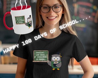 100 days of school Caution 100 Days of Knowledge on board  School Milestone Teacher Kids outfit Teacher 100 days Mug Pin Buttons Funny 100th