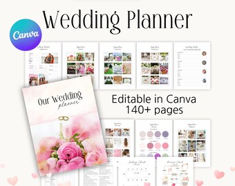 Wedding Planner Canva Template, Instant Download, Printable Wedding Kit, Engagement Gifts,  Guest List,  Seating Chart, Vendor Comparisons