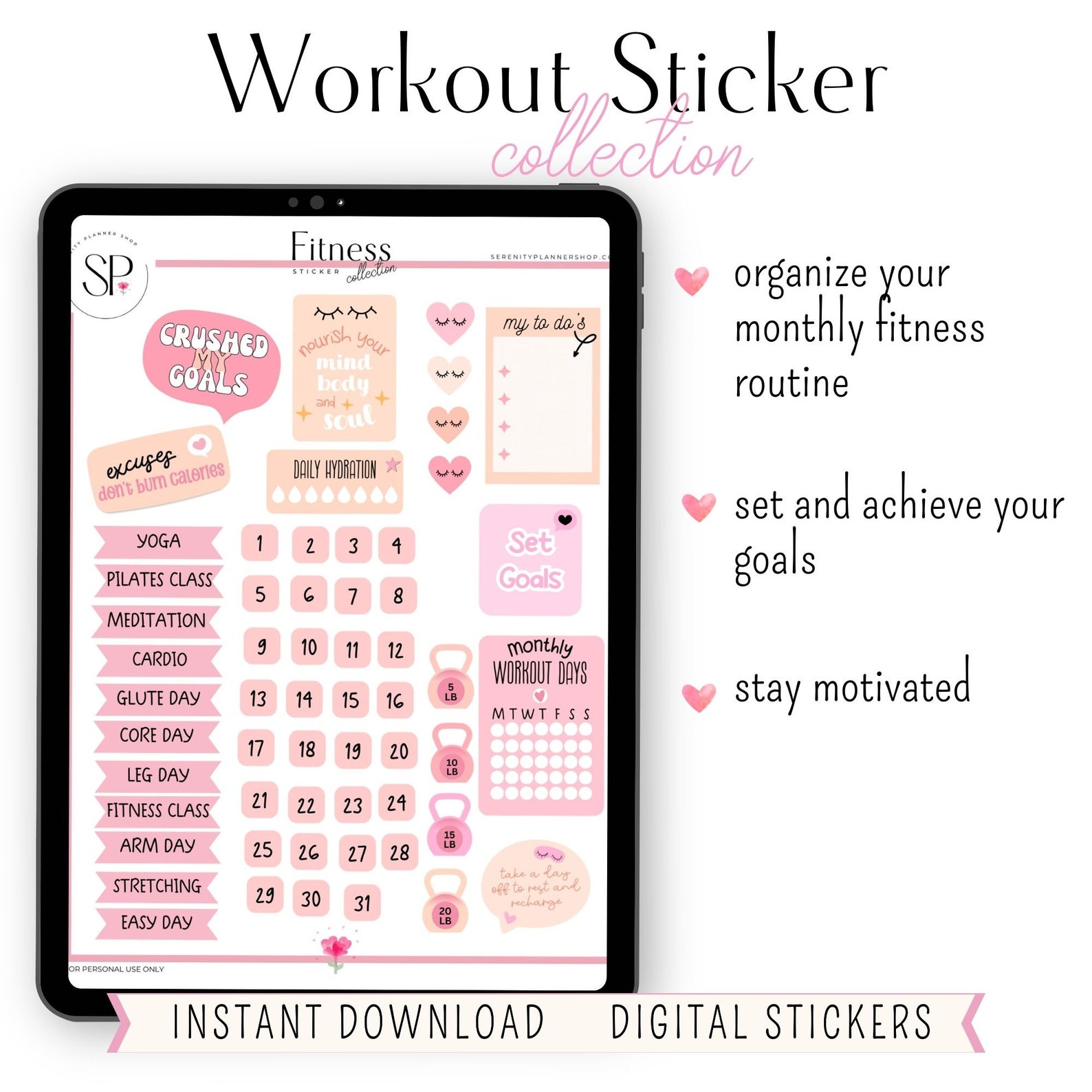 Exersice Sticker Digital Health & Fitness Stickers Digital Planner Stickers Workout ...