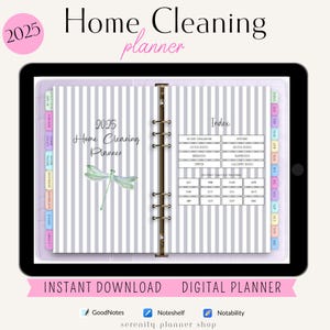2025 Home Cleaning Digital Planner with Monthly Trackers | Cleaning Checklist | Cleaning Schedule | Weekly House Chore Planner for Goodnotes