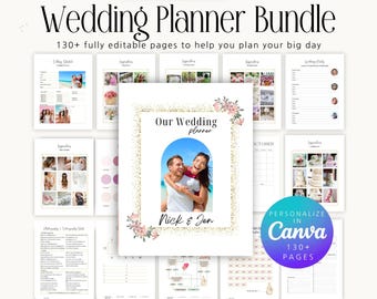Wedding Planner Template, Canva Download, Printable Wedding Bundle, Guest List,  Seating Chart, Vendor Comparisons, Honeymoon Planner Guide