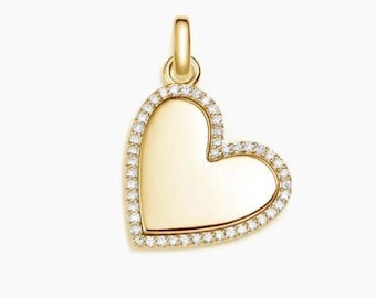 Solid Gold Heart Pendant 14k Gold Diamond Gold Pendant Diamond Heart Charm Gift for Her 10k Gold 14k Gold Heart 14kt Pendant Gift for Mom