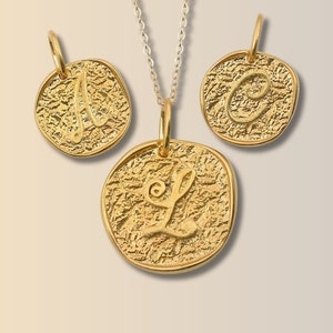 Initial Coin Necklace Gold Necklace 14K Gold Necklace Charm Vintage Coin Letter Necklace